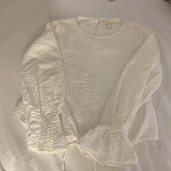 H&M White Textured Long Sleeve Top 10 - Picture 1 of 9